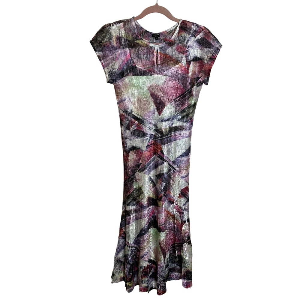 Komarov Dress Short‎ Sleeve Keyhole Neck Midi Size L Multicolor Wedding Guest